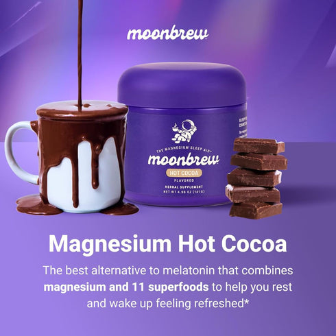 MoonBrew Nighttime Magnesium Hot Cocoa Jar, Natural Sleep Aid Drink Mix for Adults - Calming Melatonin-Free Sleep