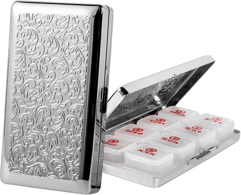 YILUTONGFA Portable 7-Day Metal Pill Case, Featuring 8 CompartmentsPerfect for Travel. BPA-Free. (L-Silver,