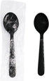 Party Essentials Individually Wrapped Heavy Duty Black Plastic Utensil Sets, 100 Sets, Includes Soup Spoon