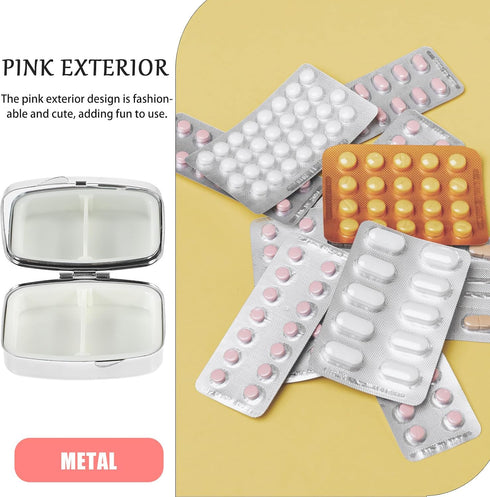 KICHOUSE Portable Travel Pill Organizer Small Metal Medicine Case Multi-Compartment Mini Medicine Container for Purse