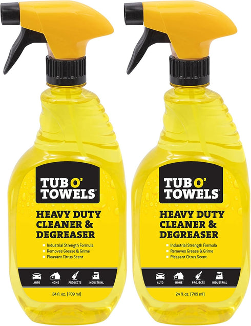 Tub O' Towels Heavy Duty Cleaner & Degreaser Spray, 24oz, 2-Pack, Industrial Strength, Citrus Scent, Made in USA