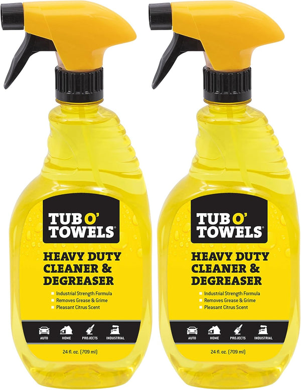 Tub O' Towels Heavy Duty Cleaner & Degreaser Spray, 24oz, 2-Pack, Industrial Strength, Citrus Scent, Made in USA