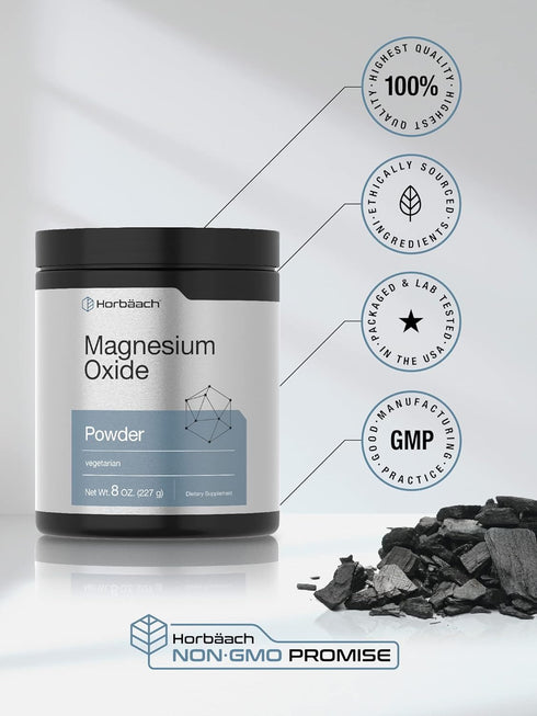 Horbaeach Magnesium Oxide Powder | 400mg | 8 Ounces (227 g) | Vegetarian, Gluten Free, Non-GMO Supplement