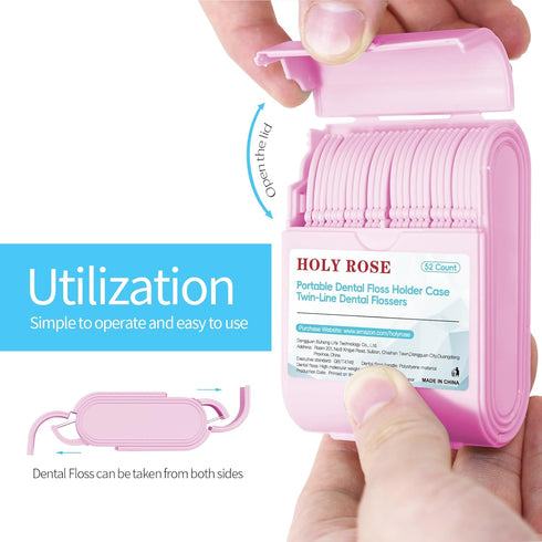 Holy Rose Pink Dental Floss Picks, 104 Count with 2 Travel Cases, Mint Flavored Oral Care Tool