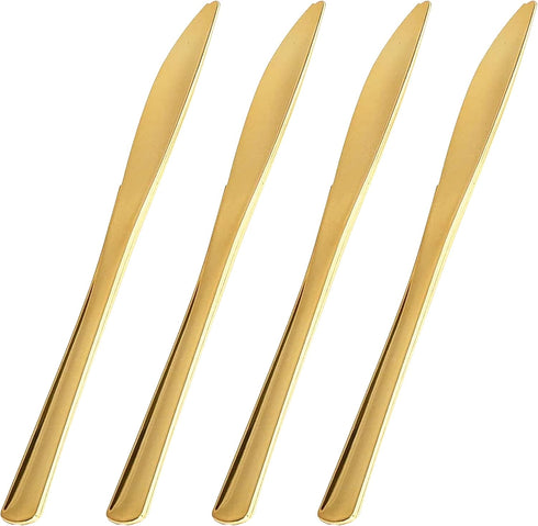 100 Pieces Gold Plastic Silverware Set, Heavy Duty Disposable Combo - 40 Forks, 30 Knives, 30 Spoons for Parties