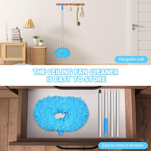 Eunice Ceiling Fan Duster with Extension Pole, Adjustable Fan Cleaner Blade for High Ceiling, Blue