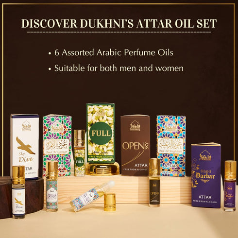 Set 6 6ml Dukhni Mixed Attar Oil | Rollerball perfumes x | Best Arabic Perfumes for Men & Women | Pure Oudh Musk