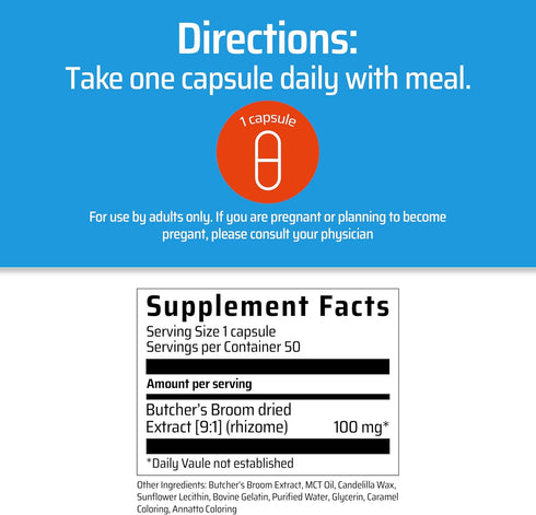 Sanhelios Circu Caps, Higher Dose Max Potency Butcher's Broom Extract 100mg, 50 Capsules, Herbal Support Supplement