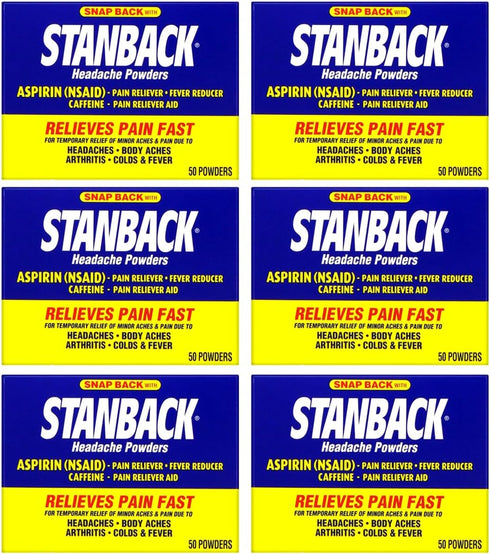 Stanback Headache Powders - Fast Pain Relief with Aspirin and Caffeine, 50 Count (6 Pack)