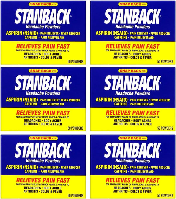 Stanback Headache Powders - Fast Pain Relief with Aspirin and Caffeine, 50 Count (6 Pack)