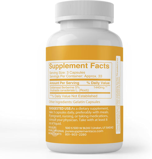 Pure Original Ingredients Goldenseal Berberine, Always Pure, Lab Verified (100 Count)