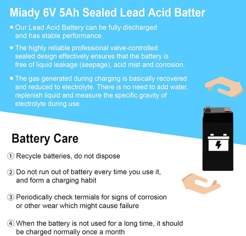 Miady 6V 5Ah (2 Pack) Rechargeable Sealed Lead Acid Battery