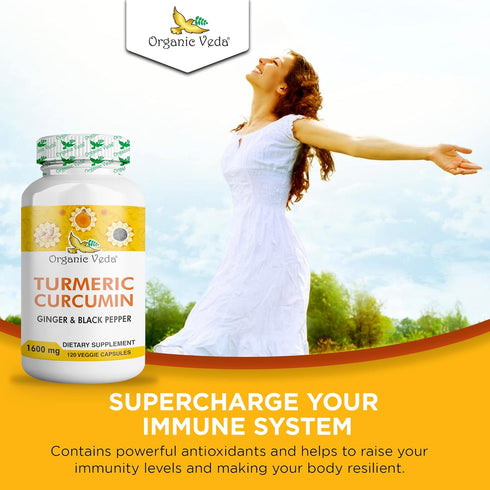 Organic Veda Turmeric and Ginger Capsules, 120 Pills for Joint Support, Non-GMO, Gluten Free Supplement