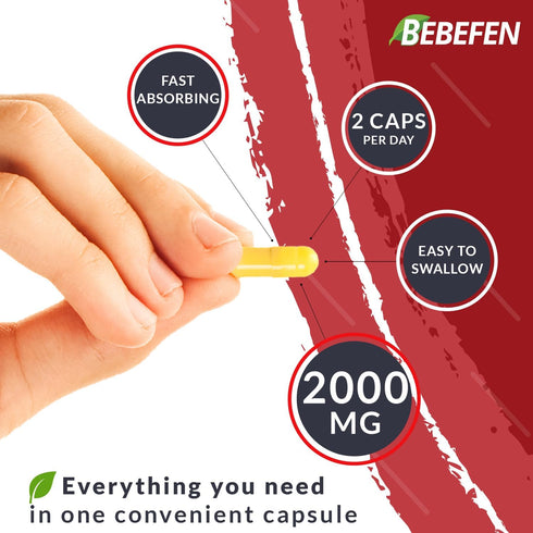BEBEFEN Berberine HCL Supplement 2000mg - Supports Immune System, Cardiovascular Health - Non-GMO, Gluten Free