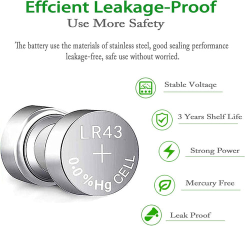 AG12 Battery 386 sr43 Battery L1142 Battery LR43 D386 L1142 D301 186 SR43 1.5v Alkaline Button Batteries (10 Count)