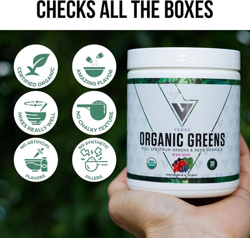 Vedge Nutrition Organic Greens, Vegan Superfood Powder for Energy, Antioxidants & Recovery - Mixed Berry Flavor, 30
