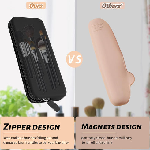 Sakolla Silicone Makeup Brush Holder, Travel Makeup Brush Bag with Zipper Closure, Washable Organizer Case (Black)