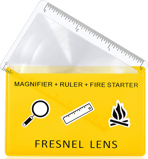 20 Pieces Fresnel Lens Credit Card Magnifier, Pocket Plastic Ruler for Solar Fire Emergency Bushcraft Survival