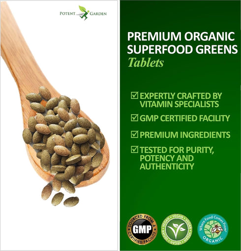 Organic Superfood Greens, Fruit and Veggies Supplement Rich in Vitamins & Antioxidants with Alfalfa, Beet Root & Tart