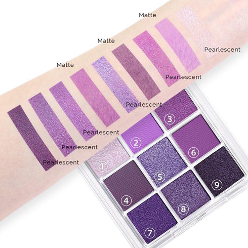 evpct 9 Colors Eye Shadow Palette, Purple Pink Lavender Glitter Shimmer Matte, Highly Pigmented Waterproof