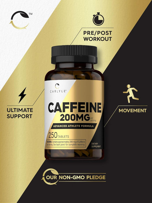 Carlyle Caffeine Pills, 200mg, 250 Tablets, Advanced Athlete Formula, Vegetarian, Non-GMO & Gluten Free Supplement