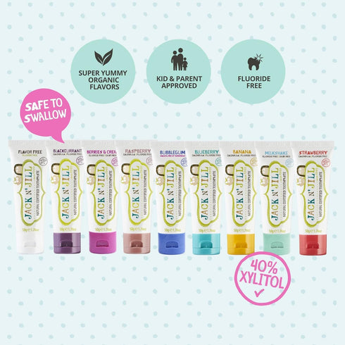Jack N' Jill Natural Toothpaste for Kids - Fluoride Free, 40% Xylitol, Banana & Blueberry, 2 Pack
