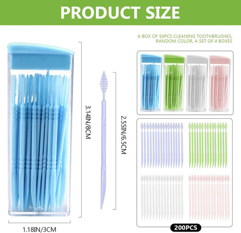Plastic Toothpicks Disposable Interproximal Brush, Sturdy Double-Ended Dental Pick, 200Pcs Random Color.
