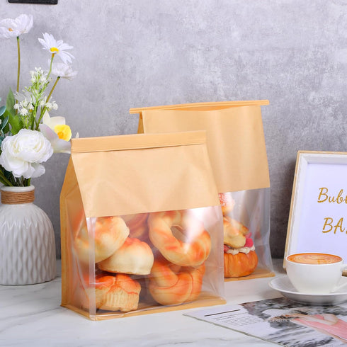 mekueeex 100 8.7 4.3 11 Inches Packaging PCS Paper Bread Bag for Homemade Breads, x x Kraft Bakery Bags with Tin Tie