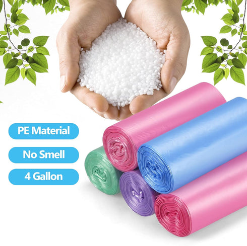 100 Count Small Trash Bags - 4 Gallon Garbage Bags for Office, Bedroom, Bathroom, Colored, 5 Rolls