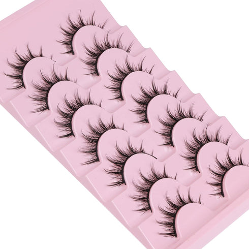 Manga Lashes Natural Look False Eyelashes, 3D Volume Mink Wispy Fluffy Spiky Pack, Korean Japanese Cosplay, 7 Pairs by