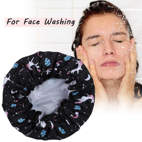 Unicorn Shower Caps, Double Layers Bath Hat for Women Girls to Cover Long and Thick Hair, Reusable Waterproof Bonnet 4