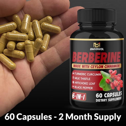 Berberine with Ceylon Cinnamon, Turmeric, Milk Thistle, Artichoke, Black Pepper - 60 Count