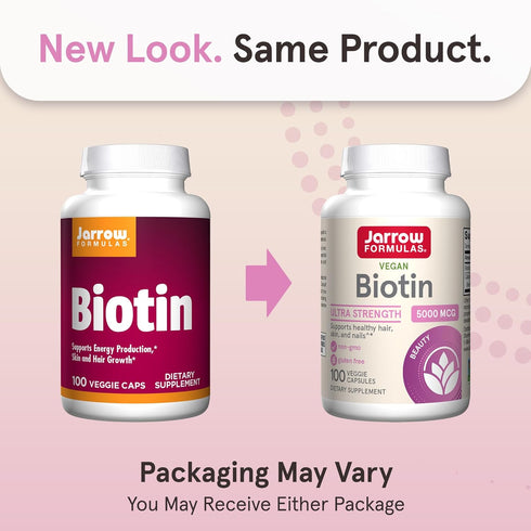 Jarrow Formulas Biotin Ultra Strength 5000 mcg, Hair, Skin, Nails Support, 100 Veggie Capsules