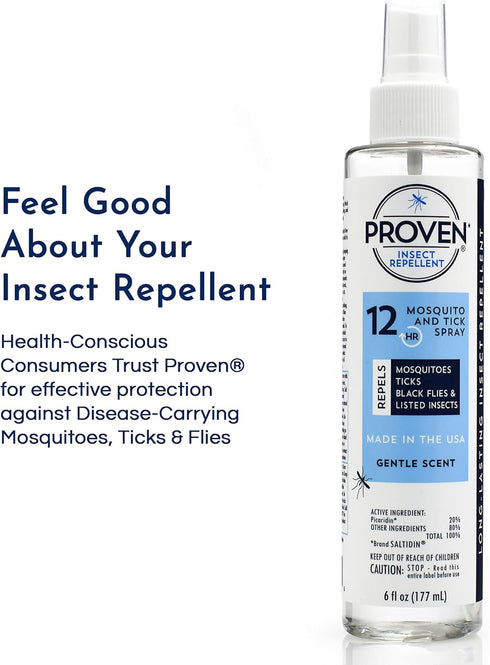 Proven Insect Repellent Spray – Keep Mosquitoes, Ticks and Flies Off, DEET Alternative Repellent, Up to 12-Hour Protection, Great for Camping or Hiking – 6 Ounce, Gentle Scent Spray