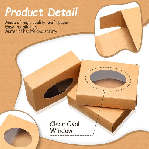 Spakon 30pcs Kraft Paper Soap Boxes for Homemade Gifts, 3.78 x 2.76 x 1.18 Inches with Window (Brown)