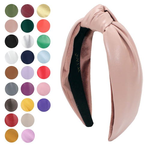 Leather Headbands for Women, Pink Trendy Knotted Headband for Women's Hair, Top Knot Fashion Designer