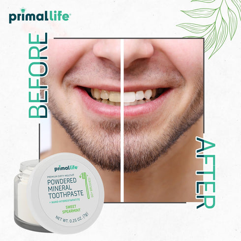 Primal Life Organics Dirty Mouth Toothpowder, 0.25 oz, Organic Vegan, Sweet Spearmint, 200+ Brushings