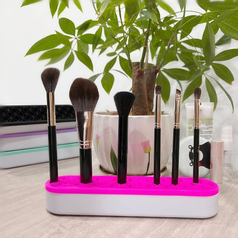 TANG SONG 1 PCS Silicone Makeup Brush Holder, Cosmetic Storage Box for Desktop Organizers (Pink)