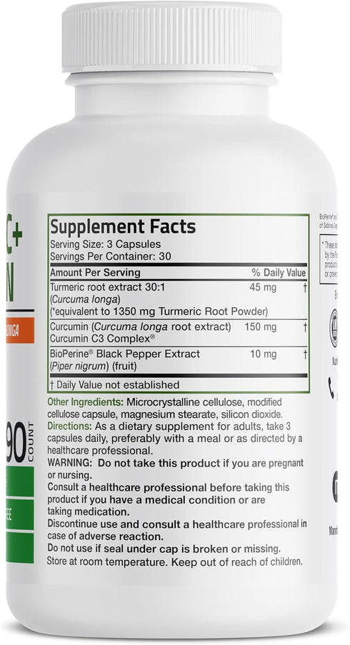 Bronson Turmeric Curcumin 1500 MG per Serving Antioxidant, Joint & Digestion Support with BioPerine, Non-GMO, 90 Vegetarian Capsules