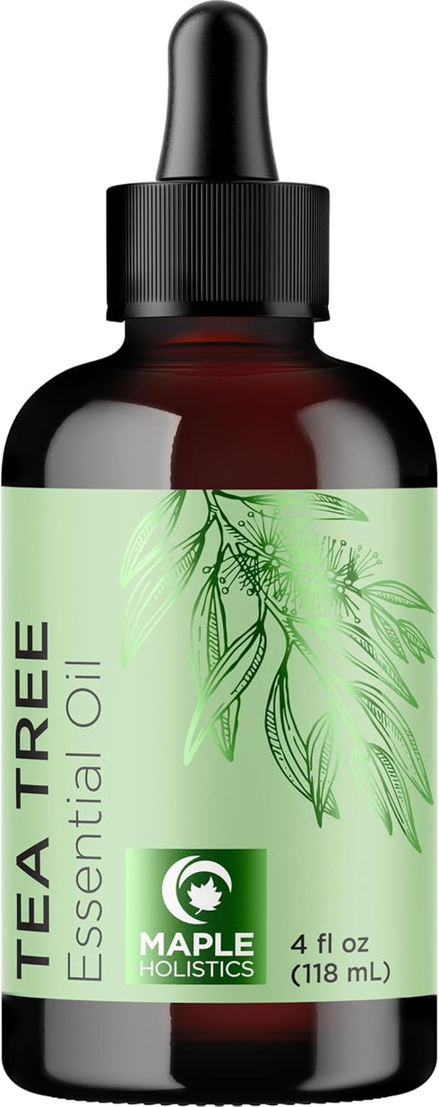 Pure Tea Tree Oil for Hair, Skin, and Nails - 100% Pure Essential Oil with Dropper for Aromatherapy - 4 Fl Oz