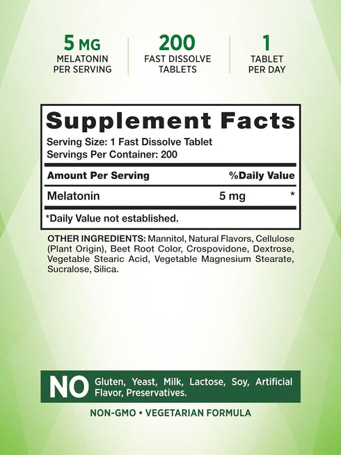 Melatonin 5mg | 200 Fast Dissolve Tablets | 100% Drug Free Supplement | Non-GMO & Gluten Free | Natural Berry Flavor | by Nature's Truth