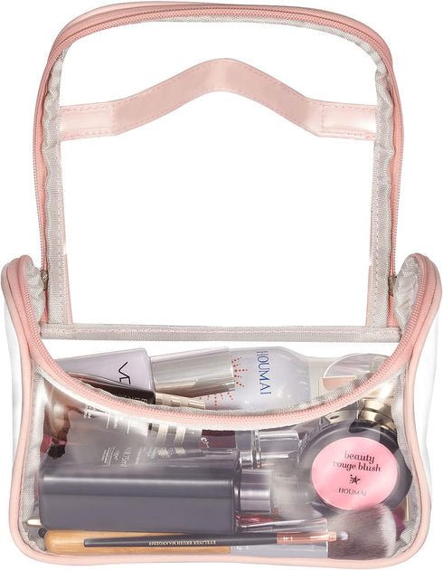 HAOGUAGUA Heavy Duty Clear Waterproof Cosmetic Bag, Transparent Travel Makeup Organizer, Pink