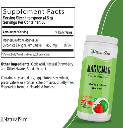 NaturalSlim Magicmag Pure Magnesium Citrate Powder, 8oz Drink Mix (2 Pack) for Stress, Constipation, Muscle Support