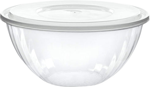 PLASTICPRO 96 Ounce Round Crystal Clear Disposable Serving Bowls with Lids, Pack of 4 for Party Snack or Salad