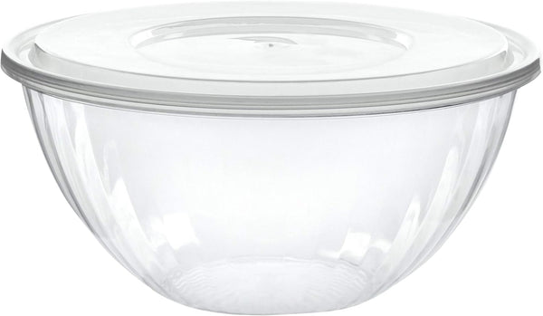 PLASTICPRO 96 Ounce Round Crystal Clear Disposable Serving Bowls with Lids, Pack of 4 for Party Snack or Salad