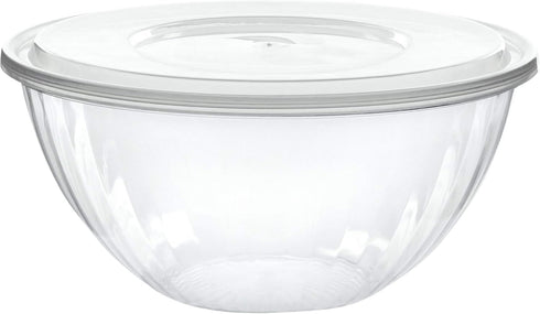 PLASTICPRO Disposable Round Crystal Clear Serving Bowls with Lids, Party Snack or Salad Bowl, Plastic Clear Chip Bowls