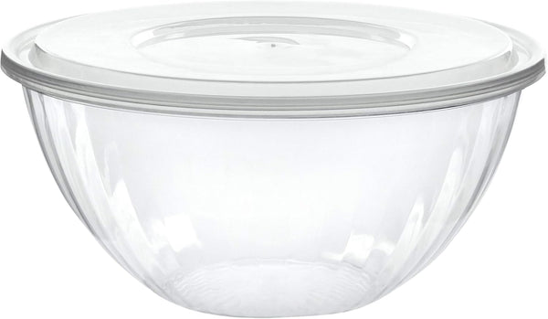 PLASTICPRO Disposable Round Crystal Clear Serving Bowls with Lids, Party Snack or Salad Bowl, Plastic Clear Chip Bowls