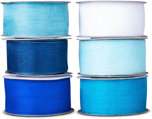 6 Roll 1 Inch Wide Blue Organza Ribbon Sheer Chiffon Ribbon for Gift Wrapping(Blue) by SOFIRE