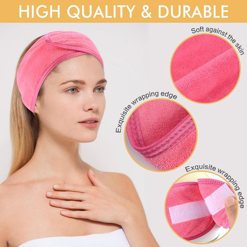 SINLAND Spa Headband for Women - 3 Counts Adjustable Makeup Hair Band with Magic Tape for Face Care and Sports