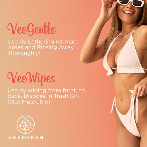 VeeFresh VeeDaily - VeeGentle Intimate Wash & VeeWipes ACV Sensitive Vee Bundle - Apple Cider Vinegar Infused Female